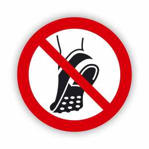 Zakaz wchodzenia w obuwiu z metalową podeszwą, naklejka BHP (ZZ34)