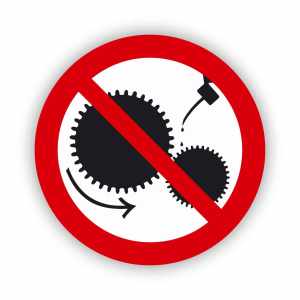 Zakaz smarowania urządzeń w ruchu, naklejka BHP (ZZ41)