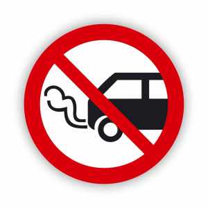 Nie zostawiać włączonych silników spalinowych, naklejka BHP (ZZ43)