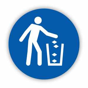Nakaz używania kosza na śmieci , znak nakazu, naklejka BHP (ZN30)