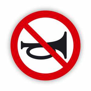 Zakaz używania sygnałów dźwiękowych, naklejka BHP (ZZ44)