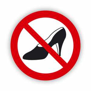 Zakaz używania obuwia na wysokim obcasie, naklejka BHP (ZZ45)