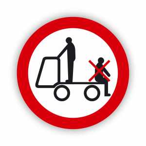 Zakaz przewożenia osób na urządzeniach transportowych, naklejka BHP (ZZ52)