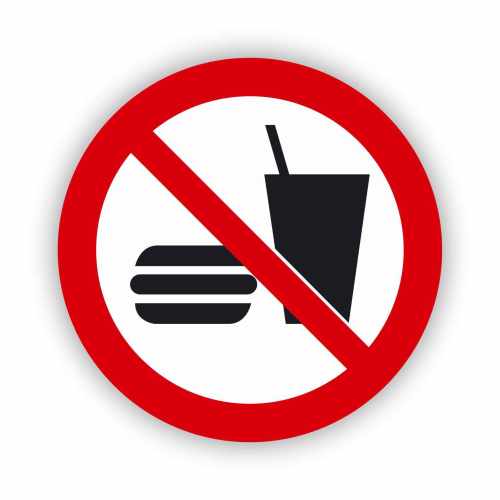 Zakaz wstępu z jedzeniem i piciem, naklejka BHP