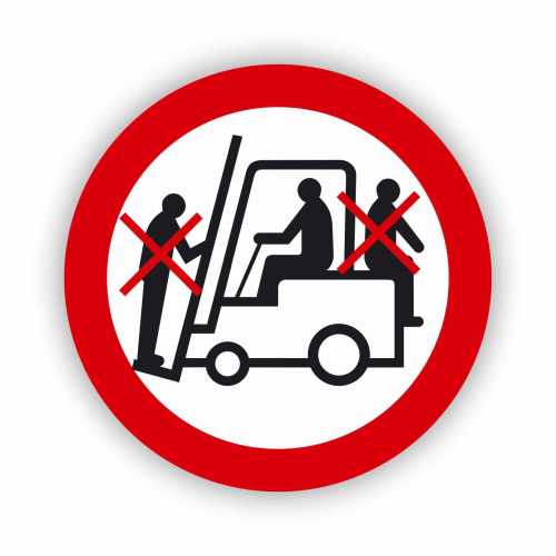 Zakaz przewozu osób na urządzeniach transportowych, naklejka BHP
