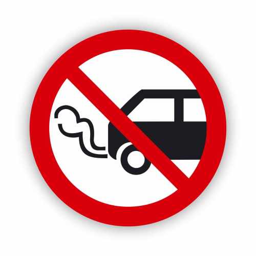 nie zostawiać włączonych silników spalinowych, naklejka BHP