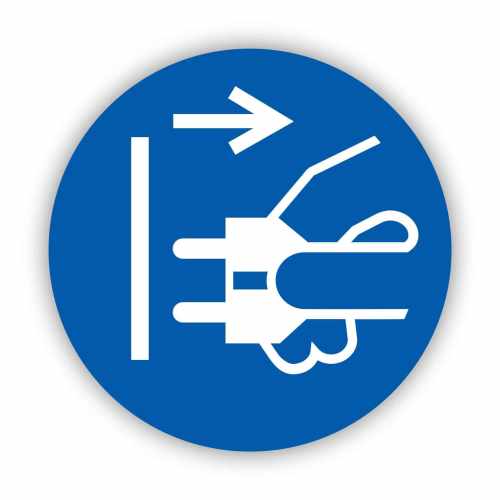 nakaz odłączenia urządzenia od sieci elektrycznej, naklejka BHP