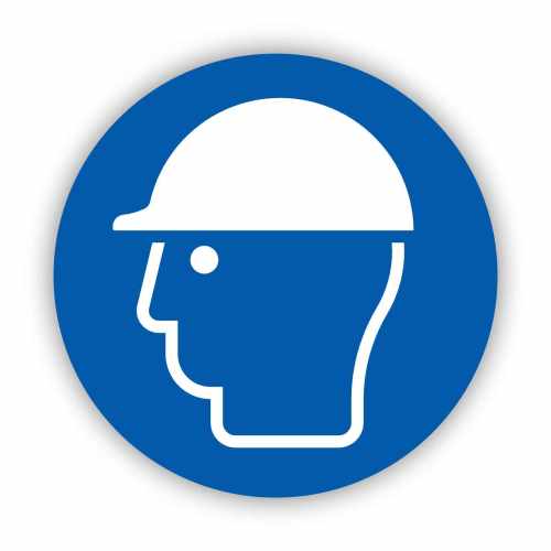 nakaz stosowania ochrony głowy, naklejka BHP