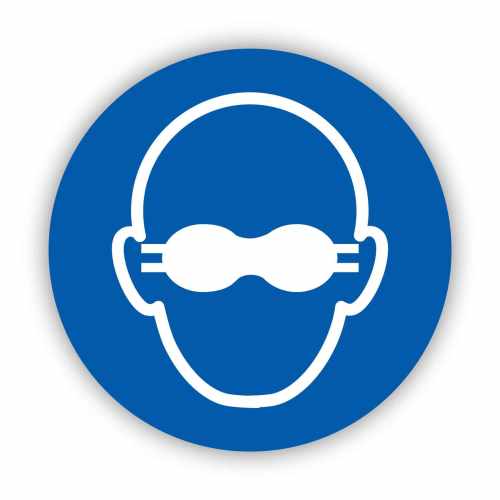 Nakaz stosowania przyciemnianych gogli ochronnych, naklejka BHP