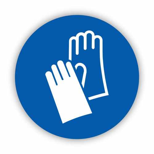 Nakaz stosowania ochrony rąk, naklejka BHP.