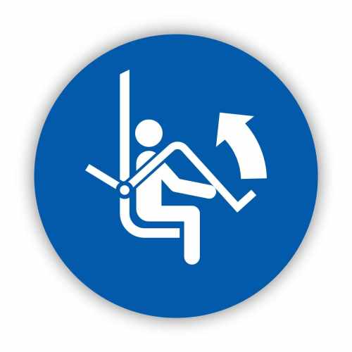 Otwórz zabezpieczenie wyciągu krzesełkowego, naklejka BHP