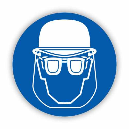 Nakaz stosowania ochrony głowy i twarzy, znak nakazu, naklejka BHP