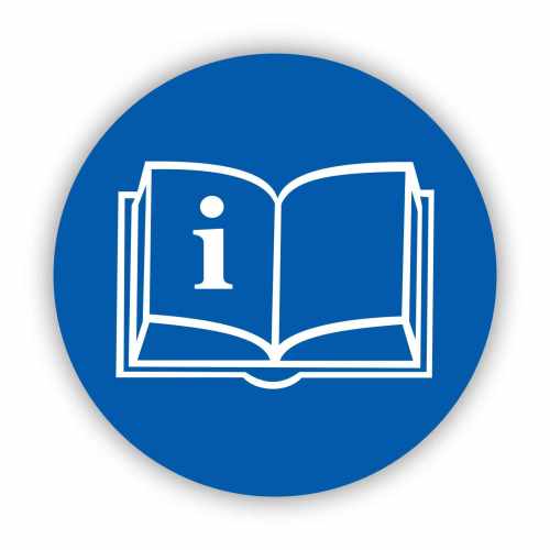 Przeczytaj instrukcję, naklejka BHP