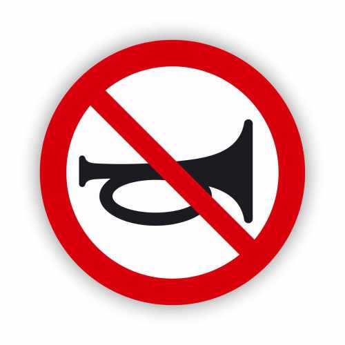 Zakaz używania sygnałów dźwiękowych, naklejka BHP.