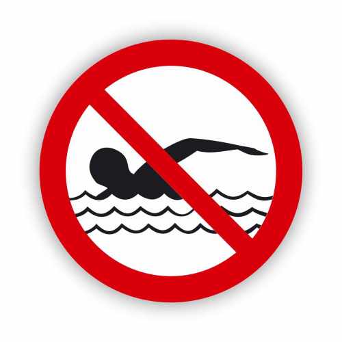 Zakaz kąpieli, naklejka BHP.
