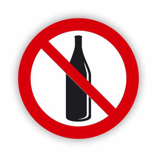 Zakaz używania szkła, naklejka BHP.