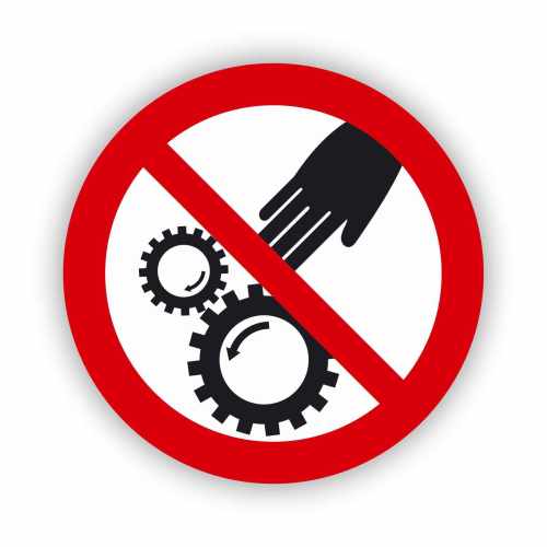 Ruchome części maszyny, naklejka BHP