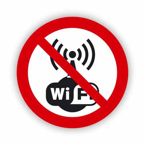 Zakaz używania bezprzewodowego internetu, naklejka BHP.