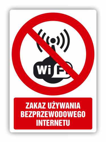 Zakaz używania bezprzewodowego internetu, naklejka BHP
